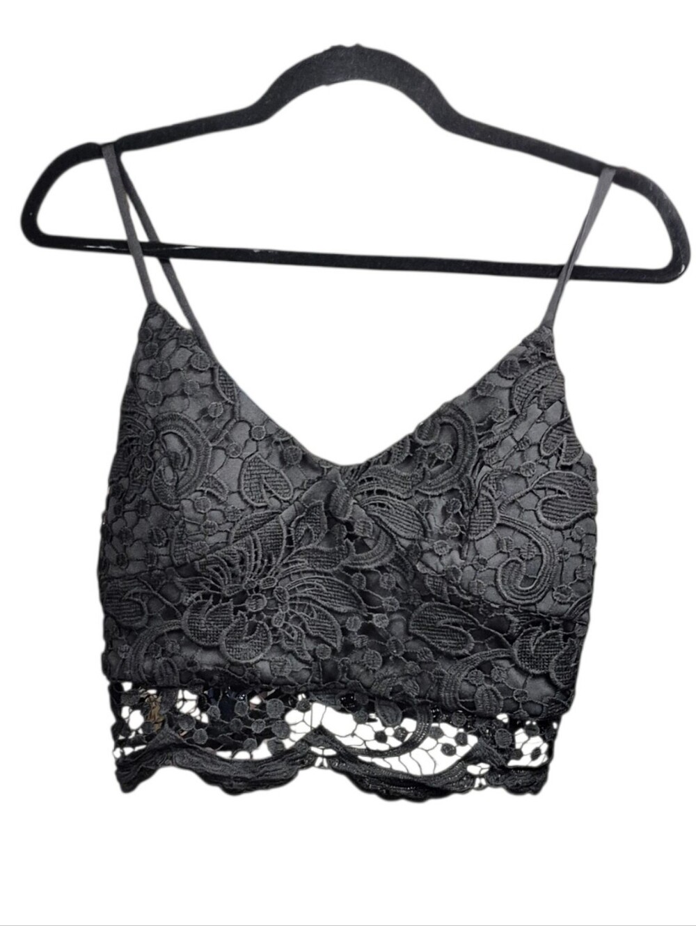 L'Atiste Black Lace Cropped Bralette Top Women's Size Large